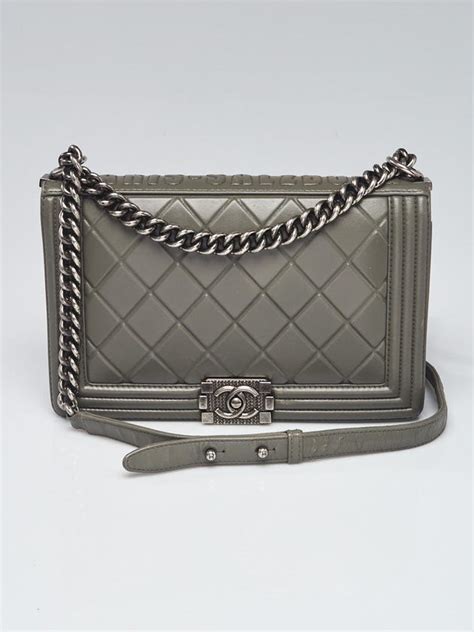 Grey Diamond Embossed Calfskin Leather Paris